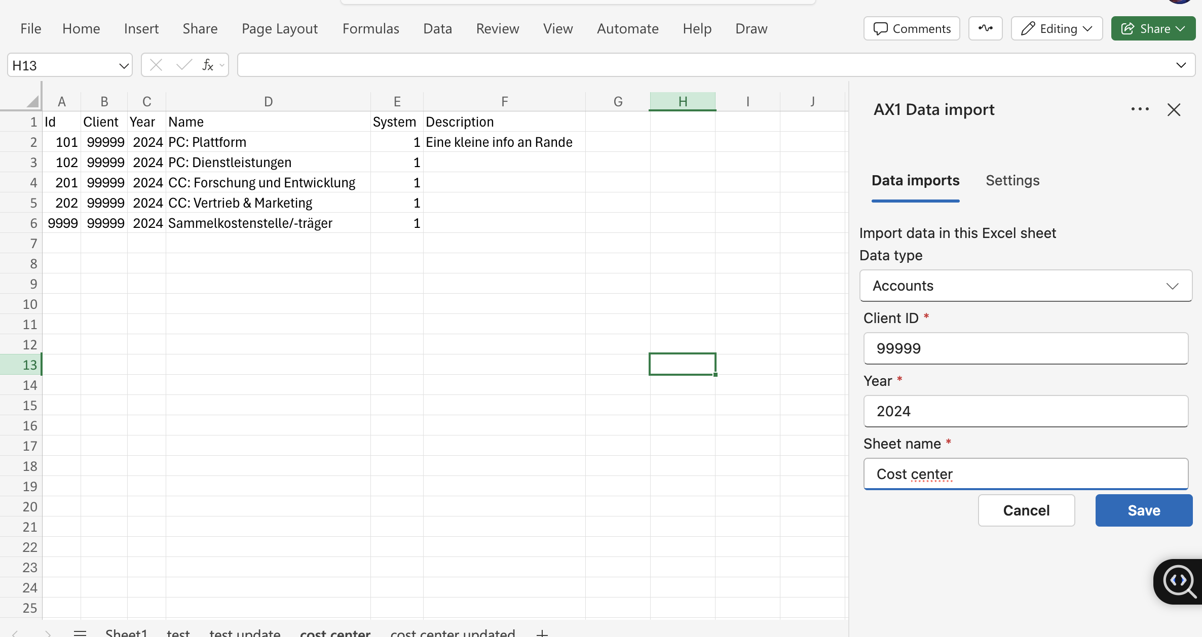 Data Import form